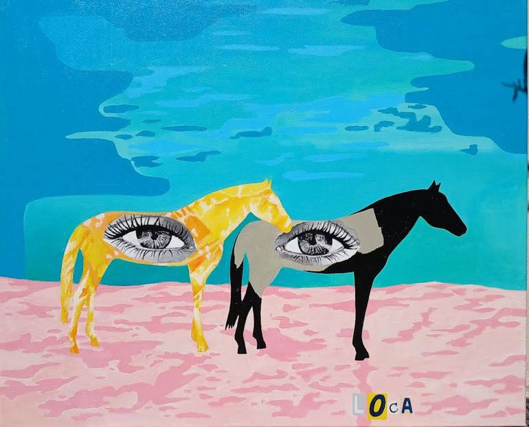 Original Horse Painting by Sylvie Rose Nicolas | Contemporary Art on Canvas | Black and white eyes