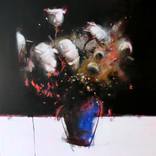 Vase bleu aux fleurs blanches by Ozan Virgule