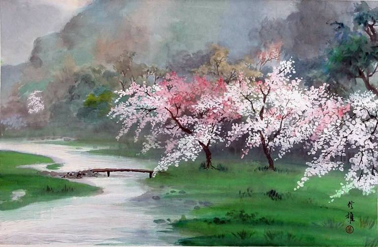 Stream Cherry Blossom Drawing By Rosaline Su Saatchi Art