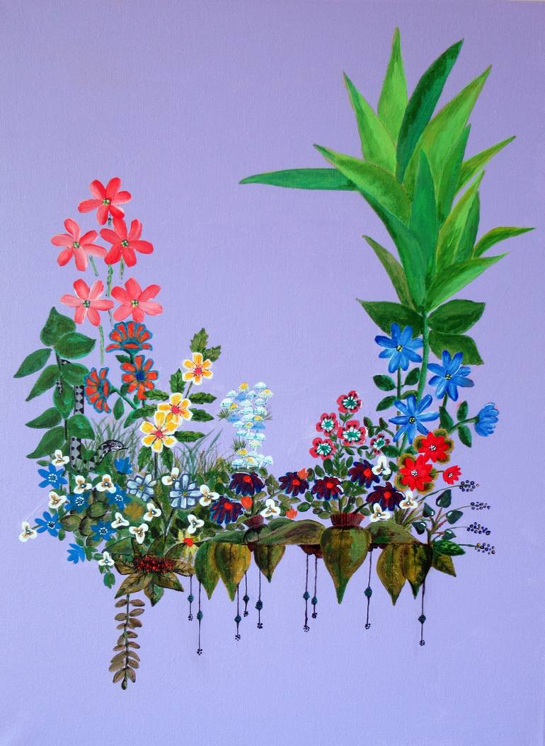 Original Folk Floral Painting by Rick O'Brien