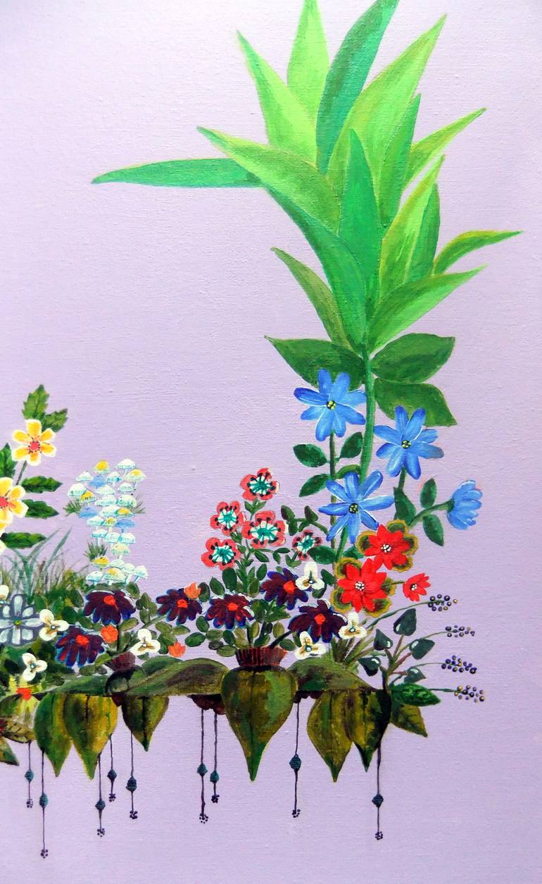 Original Folk Floral Painting by Rick O'Brien