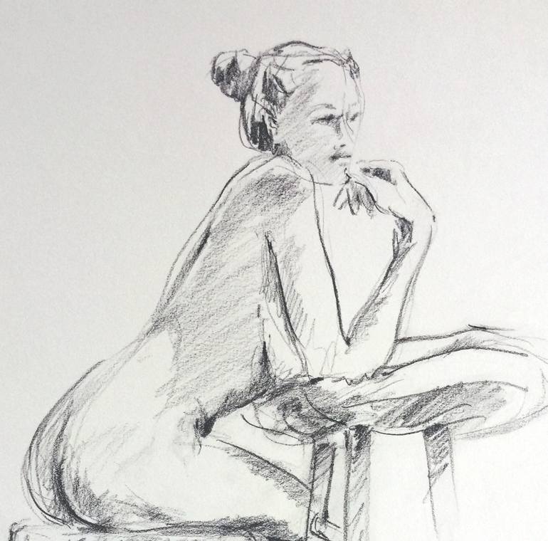 Original Fine Art Nude Drawing by B Russell Melzer