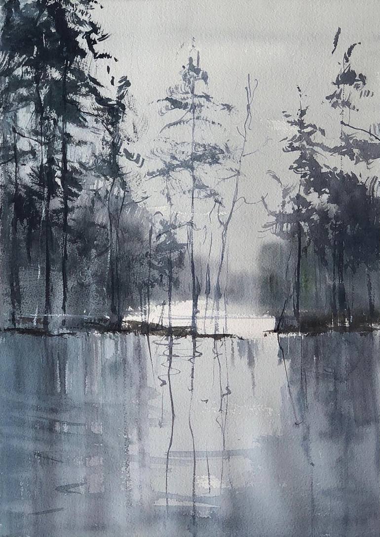 Foggy Forest Painting By Olga Ibadullayeva Saatchi Art