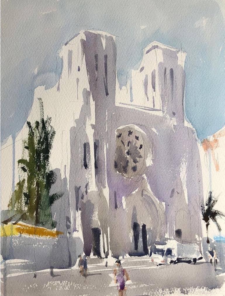 Print from Original Watercolor Painting Cathedral 1 Modern Watercolor Cathedral Painting Abstract Church