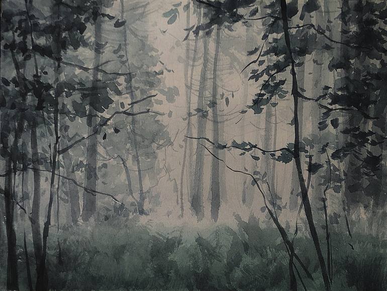 Foggy Forest Painting By Olga Ibadullayeva Saatchi Art