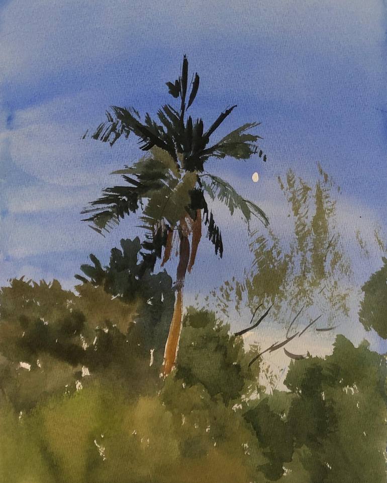 Original Landscape Painting by Olga Ibadullayeva | Expressionism Art on Paper | Tropical forest. After the sunset.