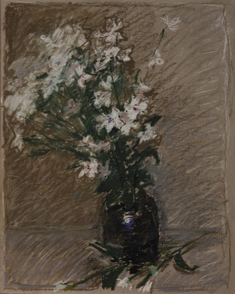 Original Still Life Drawing by Olga Ibadullayeva | Expressionism Art on Other | Bouquet of white flowers