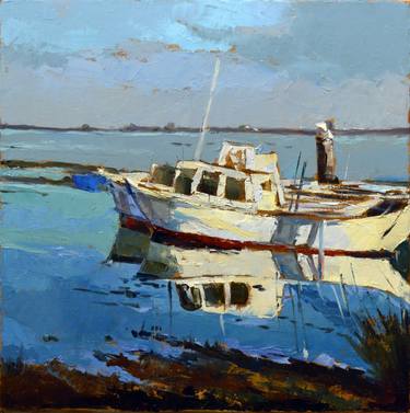 Original Fine Art Boat Oil Paintings on Canvas For Sale