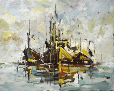 Original Impressionism Boat Paintings by Valentin Gutu