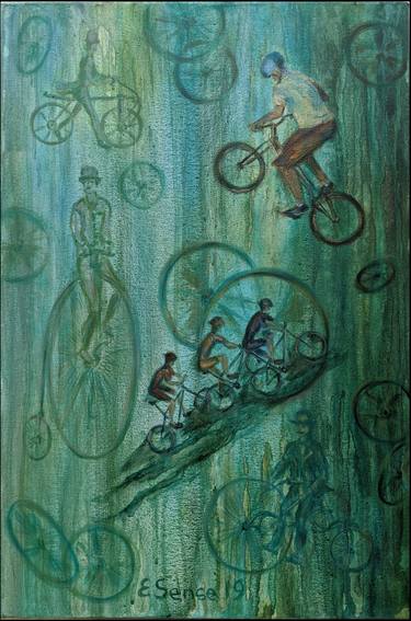 Original Abstract Expressionism Bicycle Paintings by Lena Kolambet