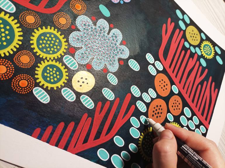 Original Folk Floral Painting by Veronika Demenko