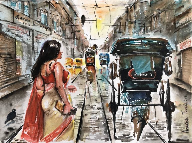 Calcutta Painting: College Street Painting by Avanish Trivedi