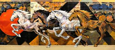 Original Art Deco Horse Paintings by Devidas Dharmadhikari