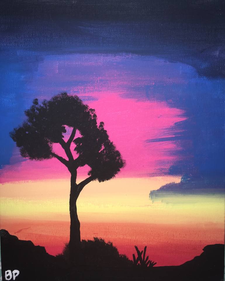 Tree At Sunset Painting