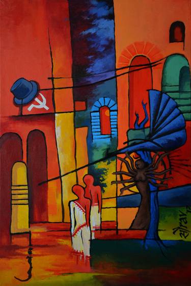 Original Abstract Expressionism Cities Paintings by Sourav Banerjea