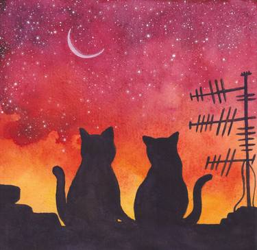 Original Illustration Cats Paintings by Olha Tupikina
