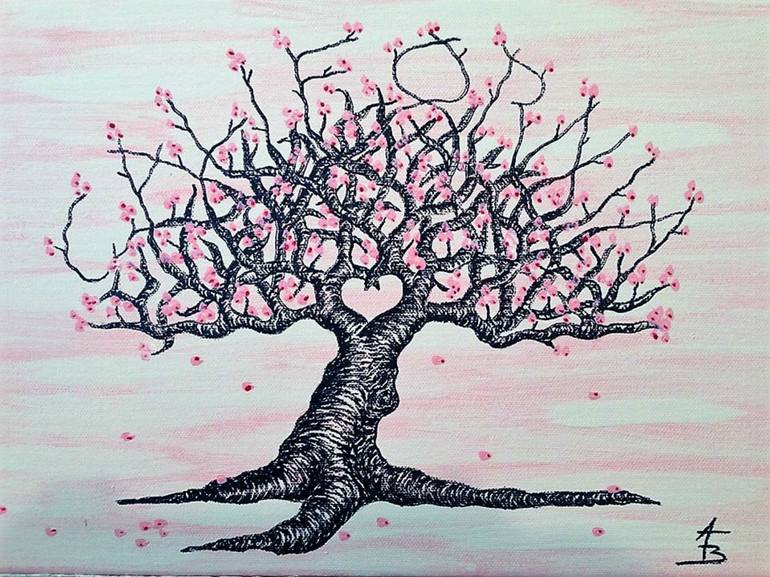 cherry blossom tree with roots drawing