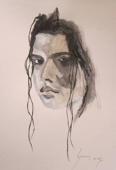 Original Figurative Portrait Drawings by Serge Lyonnais