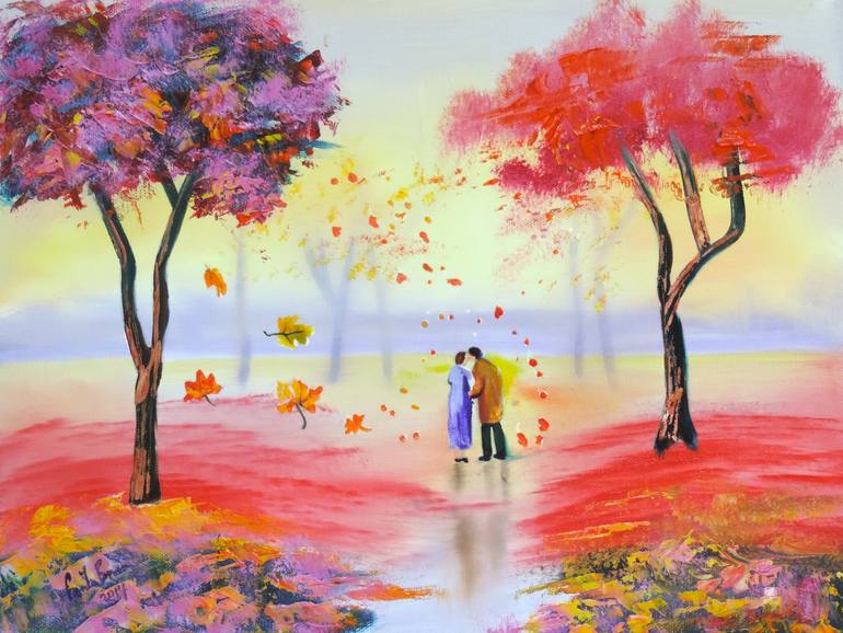 Amidst The Autumn Art Print,Landscape Canvas Painting ( Size 18 x 22 ) — ART  STREET