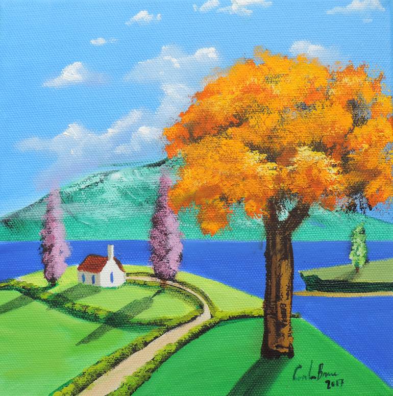 Croft House Orange Tree Folk Art Naive Landscape Painting By Gordon Croft House Orange Tree Folk Art Naive Landscape Painting By Gordon