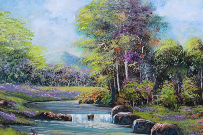 Flowing Stream Painting by Manuel Oquendo Saatchi Art