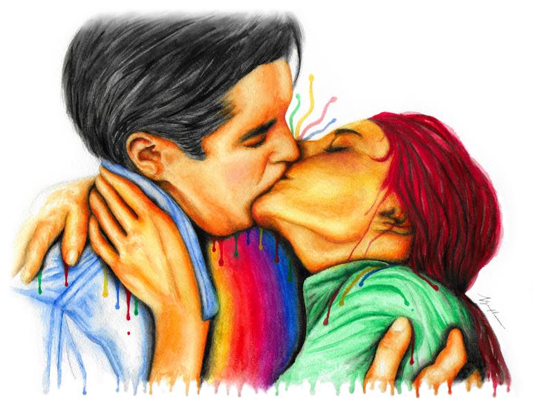 couples kissing drawing