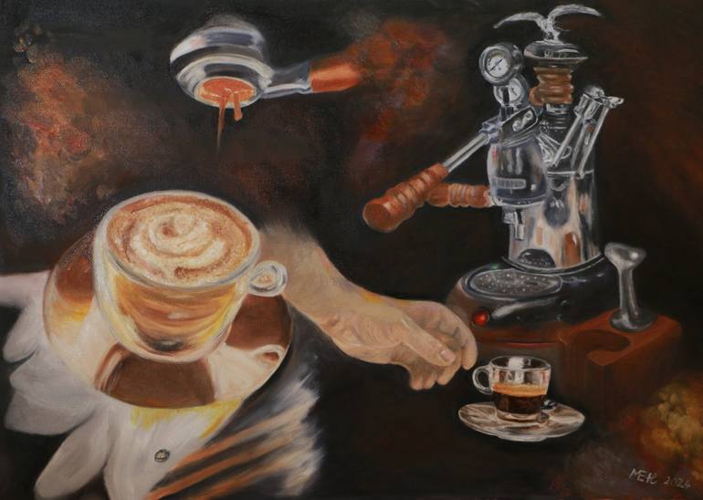 Original Food & Drink Painting by Ildiko Mecseri | Figurative Art on Canvas | On the wings of flavors