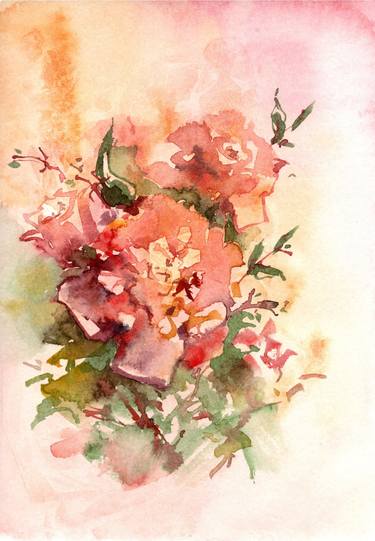 The roses. Watercolor painting. thumb