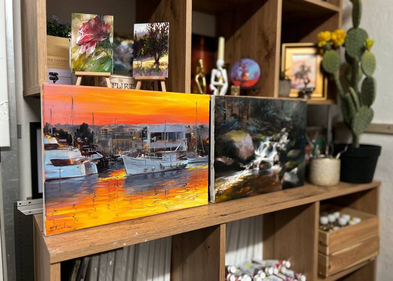 Original Impressionism Boat Painting by Bozhena Fuchs