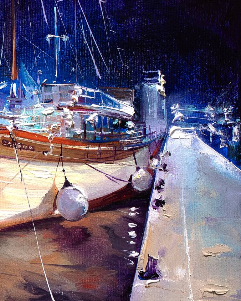 Original Impressionism Boat Painting by Bozhena Fuchs
