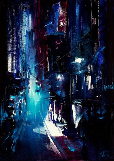 Neon City Night Painting Painting By Bozhena Fuchs Saatchi Art