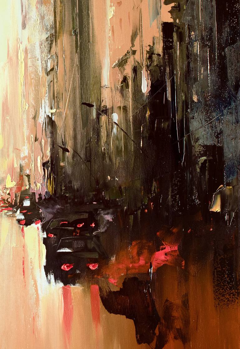 Original Abstract Expressionism Cities Painting by Bozhena Fuchs