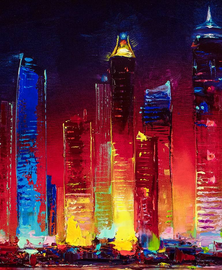 Original Abstract Cities Painting by Bozhena Fuchs