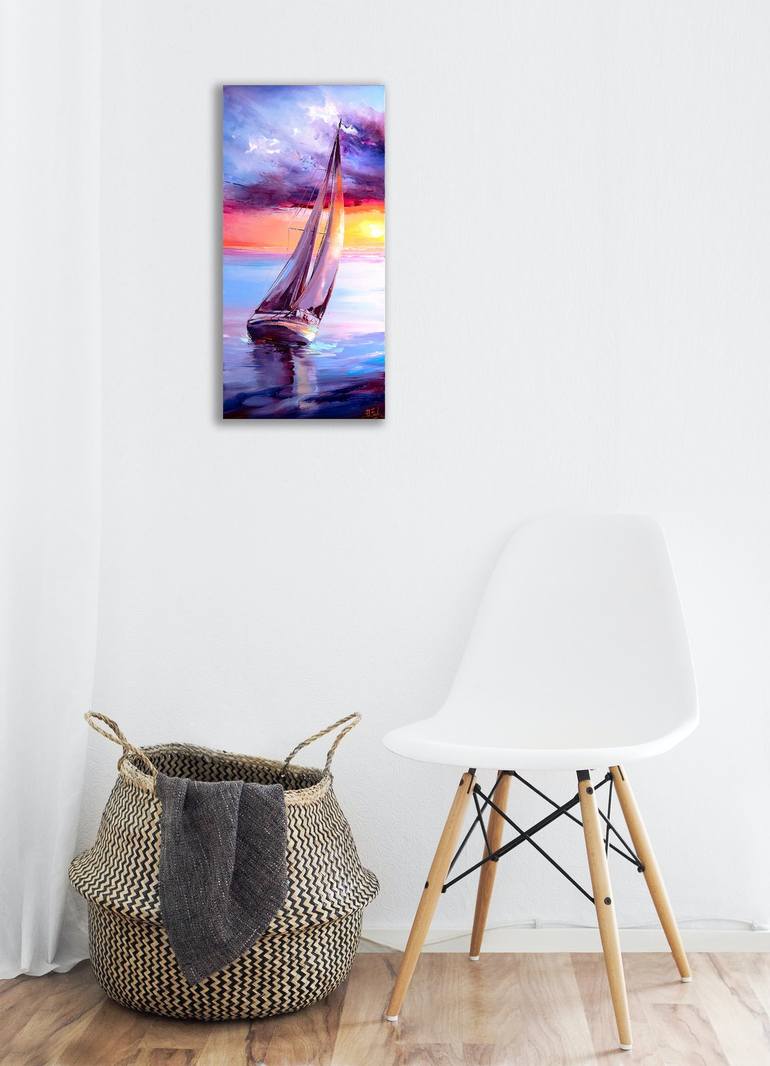 Original Impressionism Sailboat Painting by Bozhena Fuchs