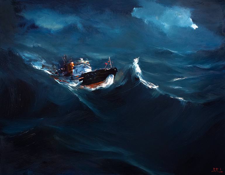 Blue Wave - Bozhena Fuchs - Oil on Canvas