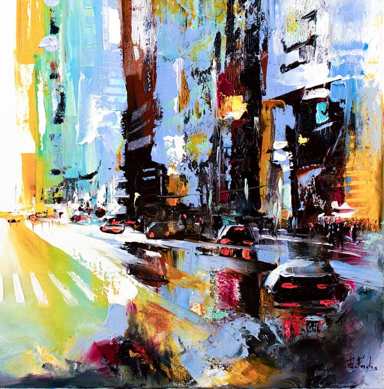 Original Abstract Expressionism Cities Painting by Bozhena Fuchs