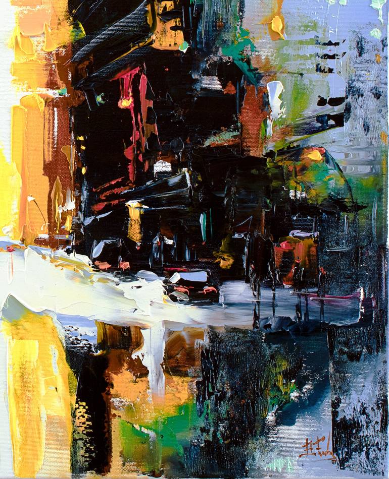 Original Abstract Cities Painting by Bozhena Fuchs