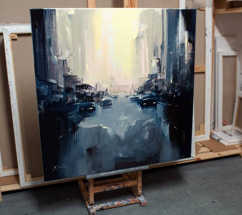 Original Abstract Expressionism Cities Painting by Bozhena Fuchs