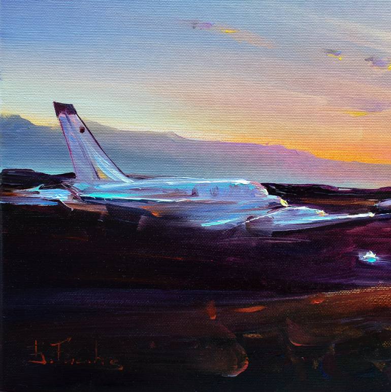 Original Impressionism Airplane Painting by Bozhena Fuchs