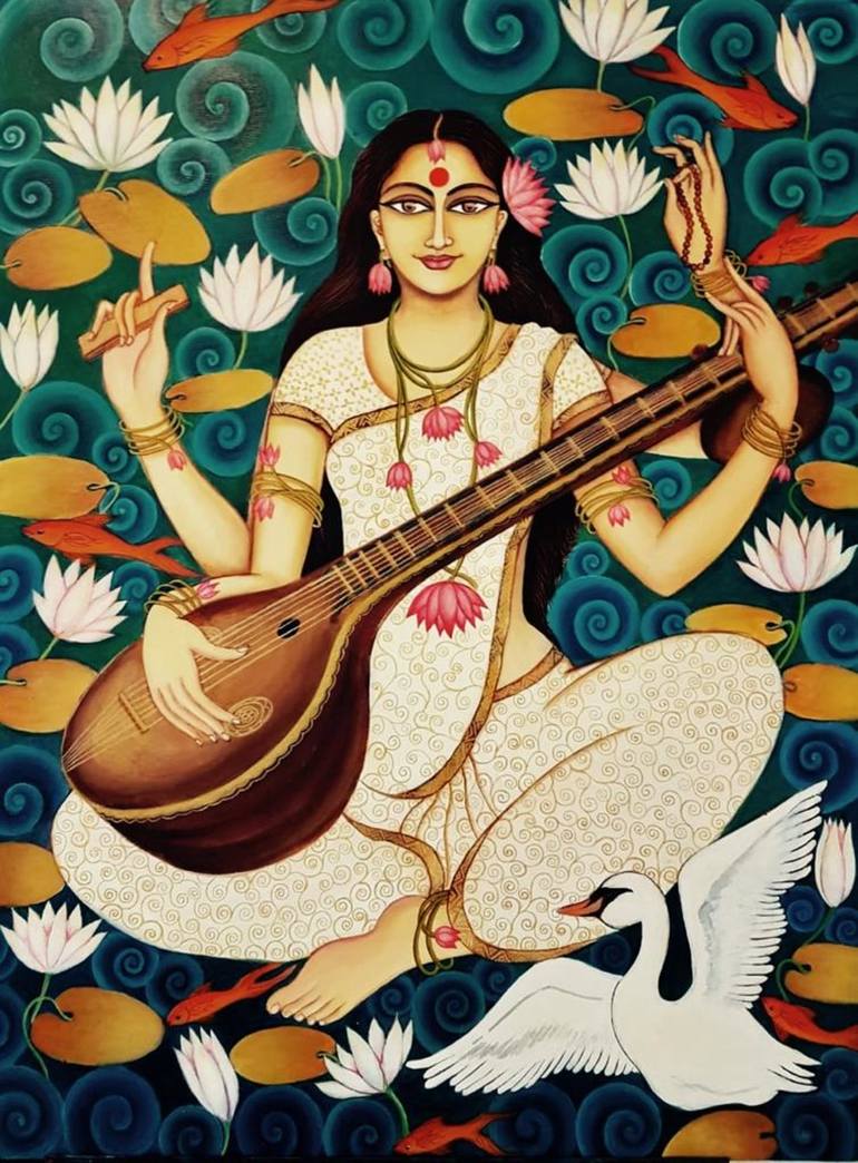 Saraswathi Painting by Anitha Praveen | Saatchi Art