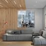 Blizzard - Abstract art category - wooden floor and ceiling panel grey sofa - wooden frame style