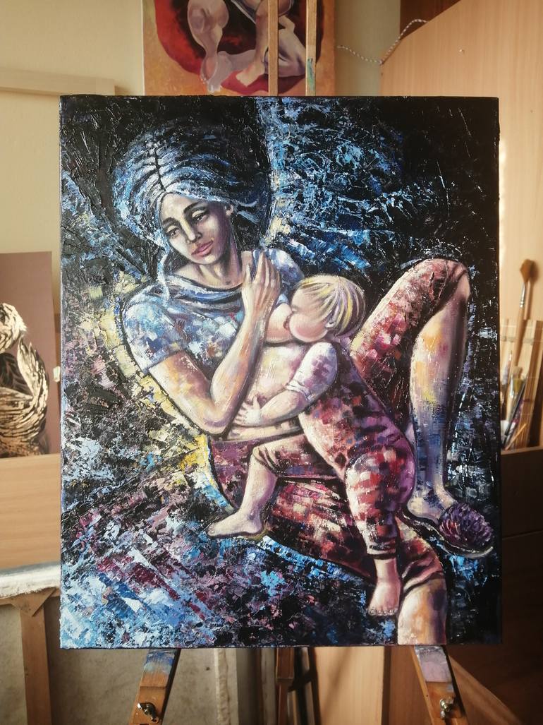 Original Expressionism Family Painting by Olena Brzhosniovska