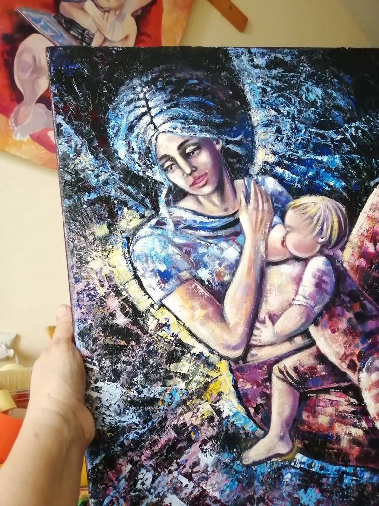 Original Expressionism Family Painting by Olena Brzhosniovska