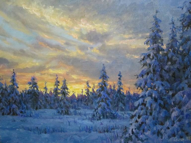 Winter sunset Painting by Andrey Svinin | Saatchi Art