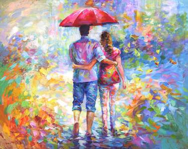 Couple walking with umbrella thumb