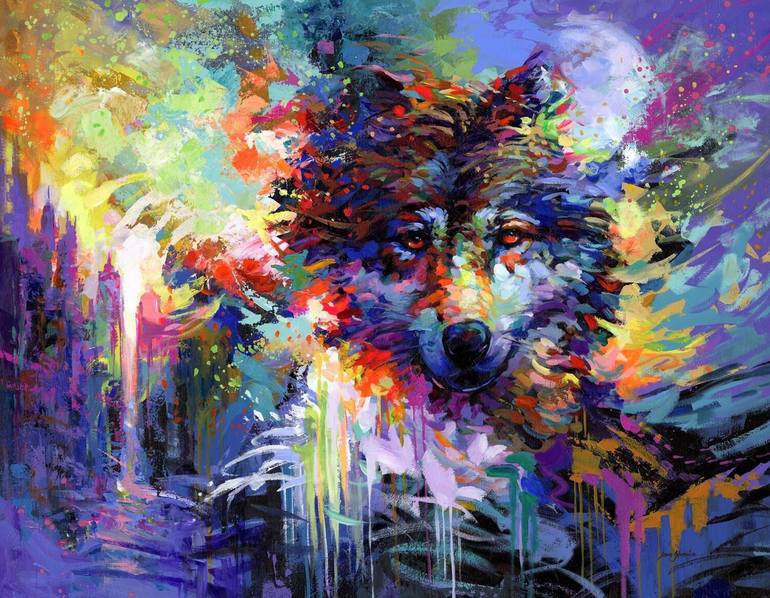 Original Abstract Expressionism Animal Paintings by Leon Devenice