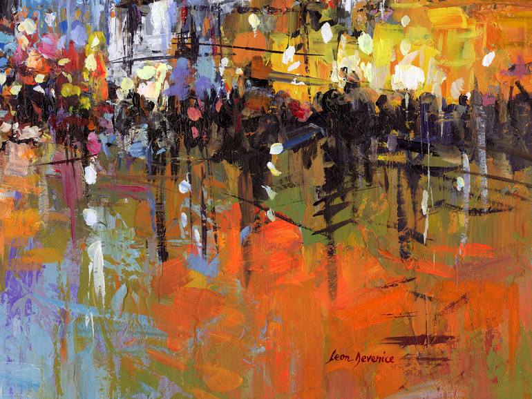 Original Abstract Cities Painting by Leon Devenice