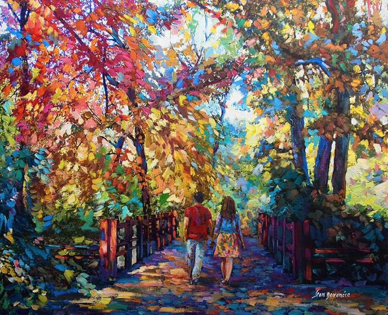 Paint by numbers Couple Romance Park Walk Painting with frame (40x30cm)