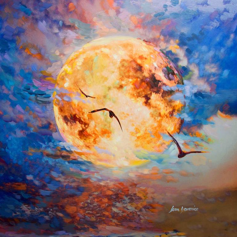 Moon Painting moon art on canvas Painting by Leon Devenice