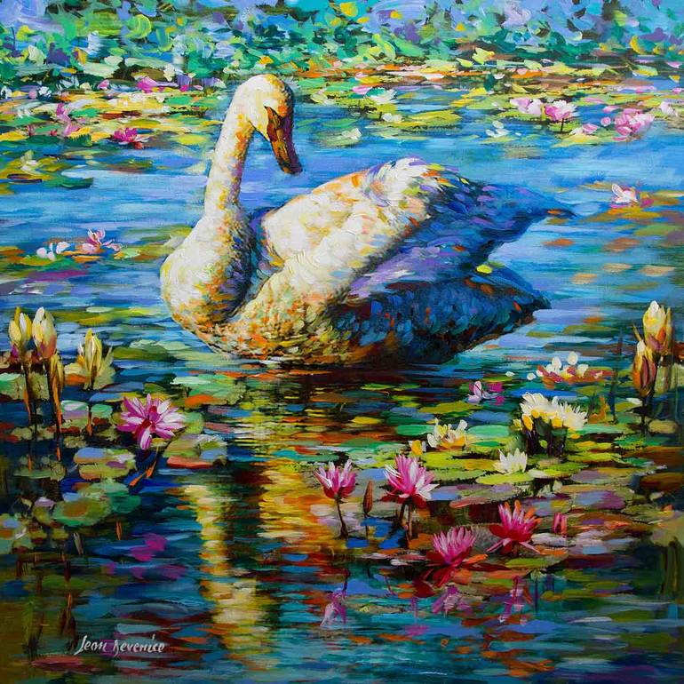 Swan painting , swan art , wall art on canvas of a white swan